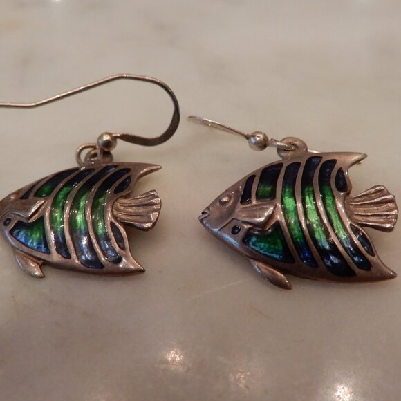 Kabana Tropical Fish Enamel on Silver Dangle Earrings - Picture 1 of 3